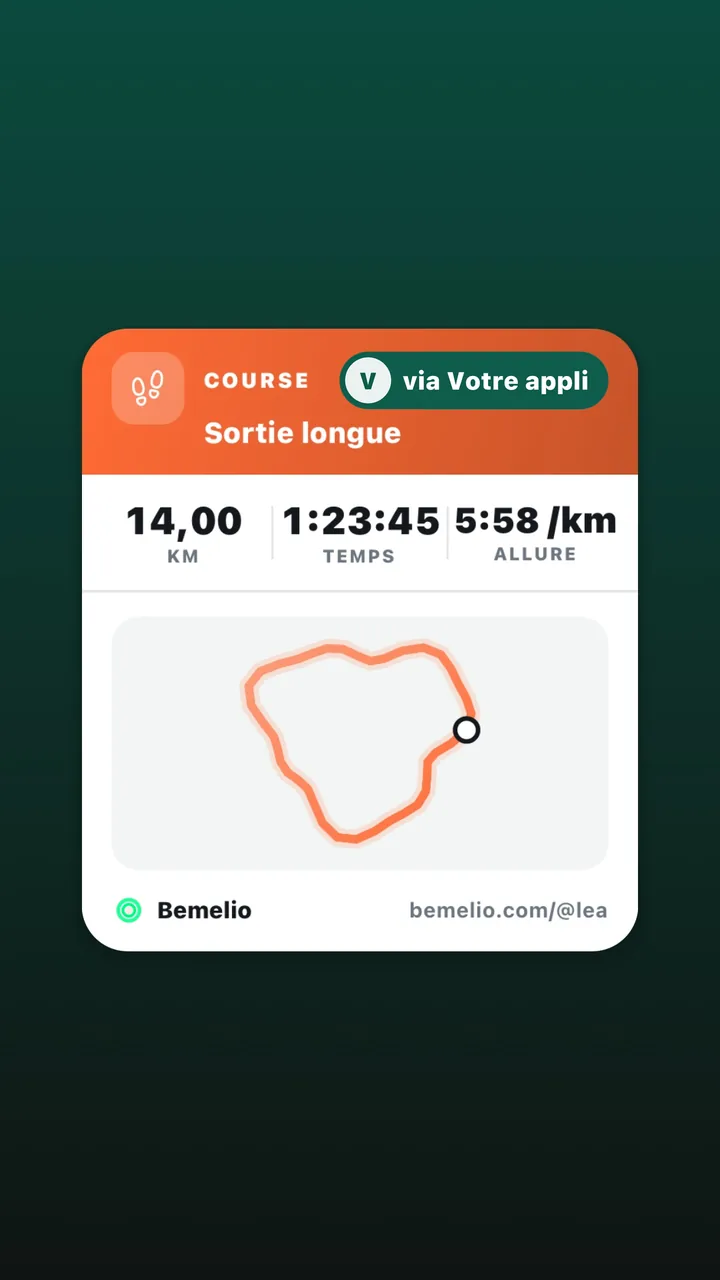 Bemelio-Story eines Laufs, signiert via deiner App